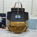 PRADA 25S EXPLORE MEDIUM SHOULDER BAG 30 IN RK GOLDEN BROWN SUEDE WITH FLAP