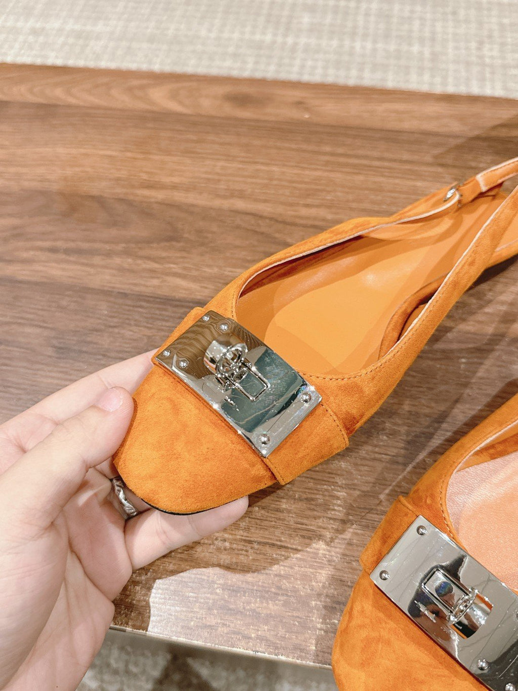 HERMES Innocente Slingback Suede Goatskin Orange
