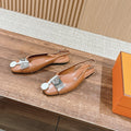 HERMES Innocente Slingback Suede Goatskin Brown