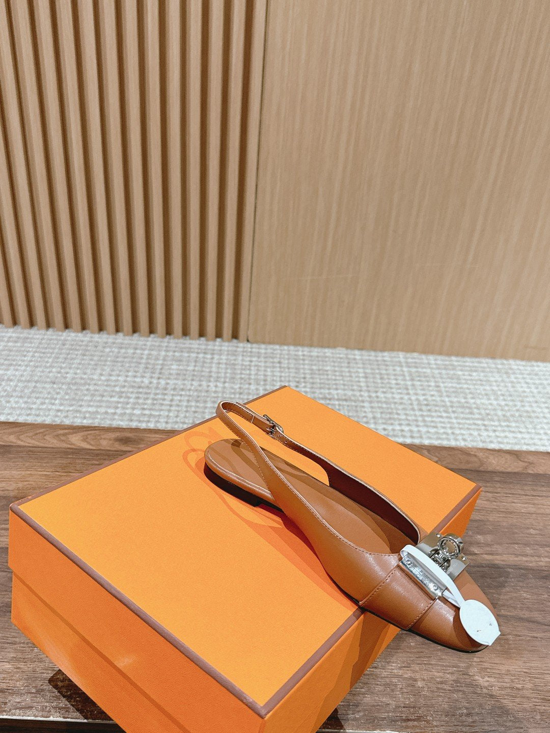 HERMES Innocente Slingback Suede Goatskin Brown