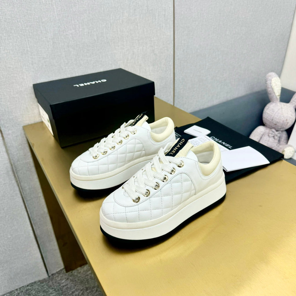 CHANEL PLATFORM SHOES IN WHITE LAMBSKIN