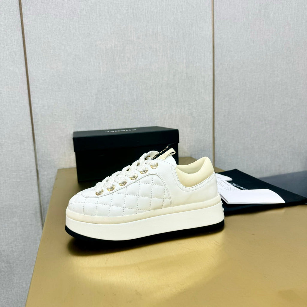 CHANEL PLATFORM SHOES IN WHITE LAMBSKIN