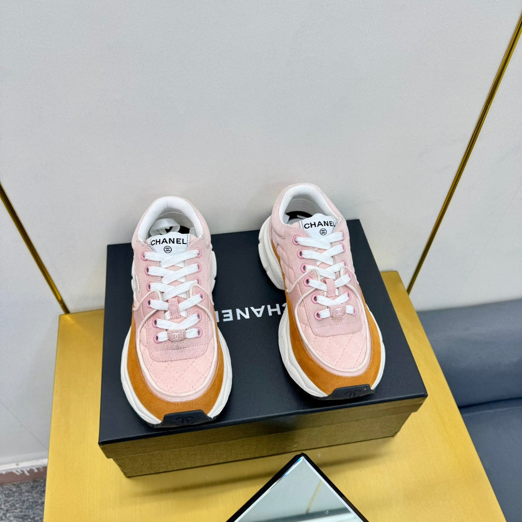 CHANEL DAD SNEAKER IN LIGHT PINK LAMBSKIN AND GINGER ORANGE SUEDE