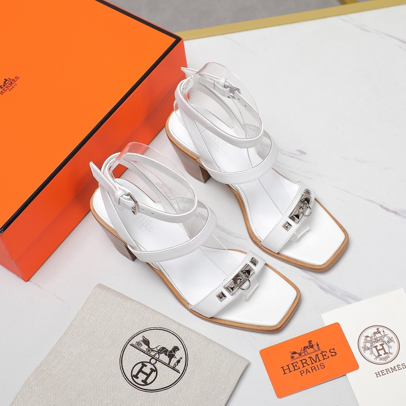 HERMES IVRESSE 65 SANDAL WHITE CALFSKIN