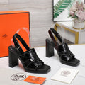 HERMES ERIS 95 SANDAL BLACK CALFSKIN PATTERNED