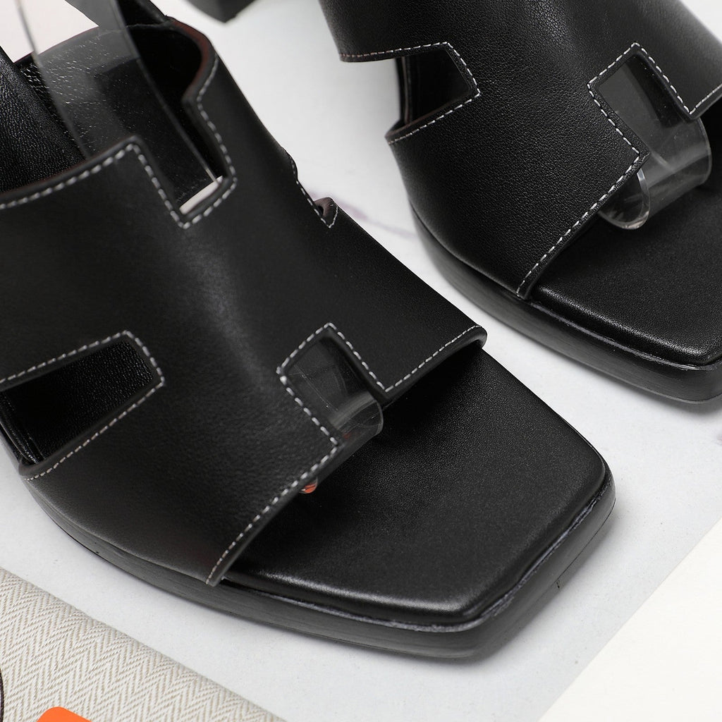 HERMES ERIS 95 SANDAL BLACK CALFSKIN