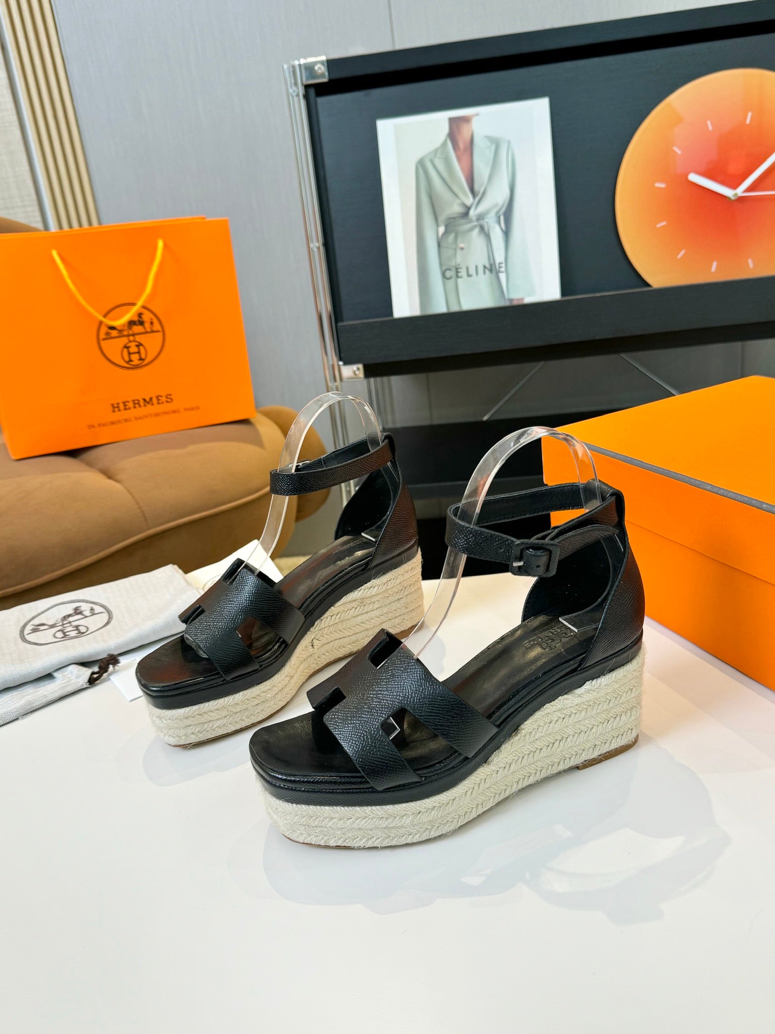 HERMES Elda espadrille 80 Black Epsom Calfskin