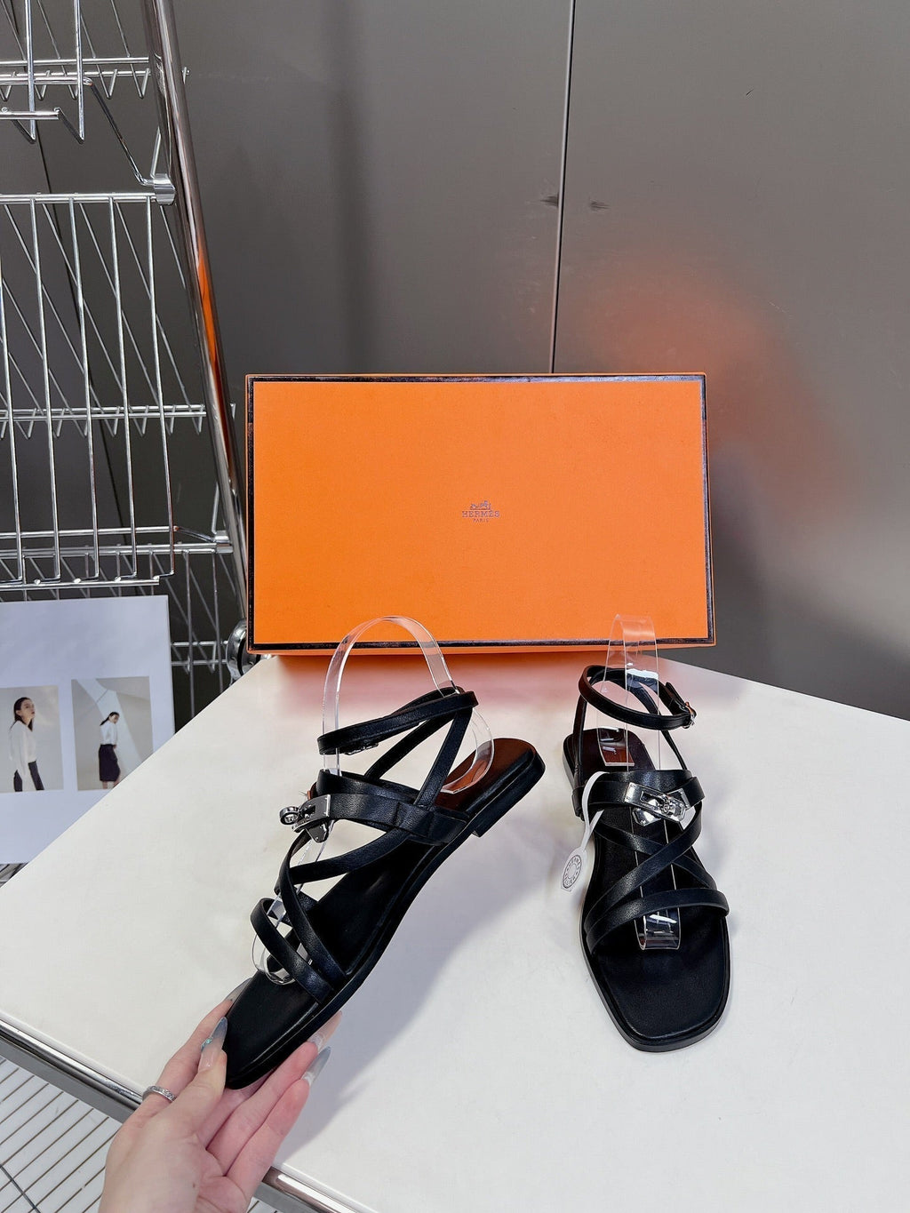 HERMES JUNE SANDAL BLACK CALFSKIN