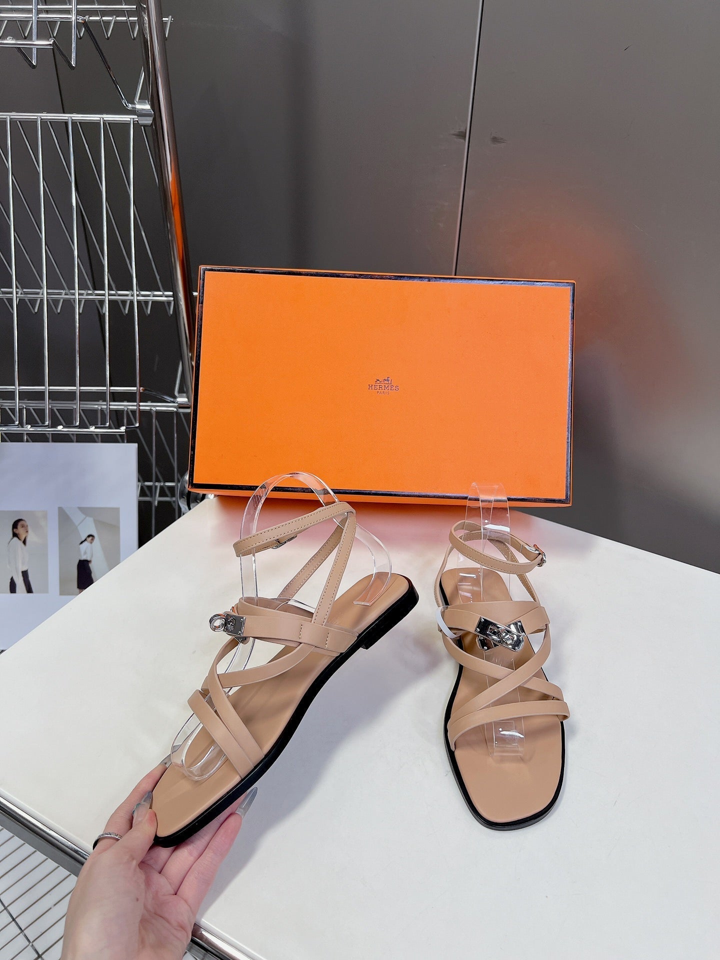 HERMES JUNE SANDAL BEIGE CALFSKIN