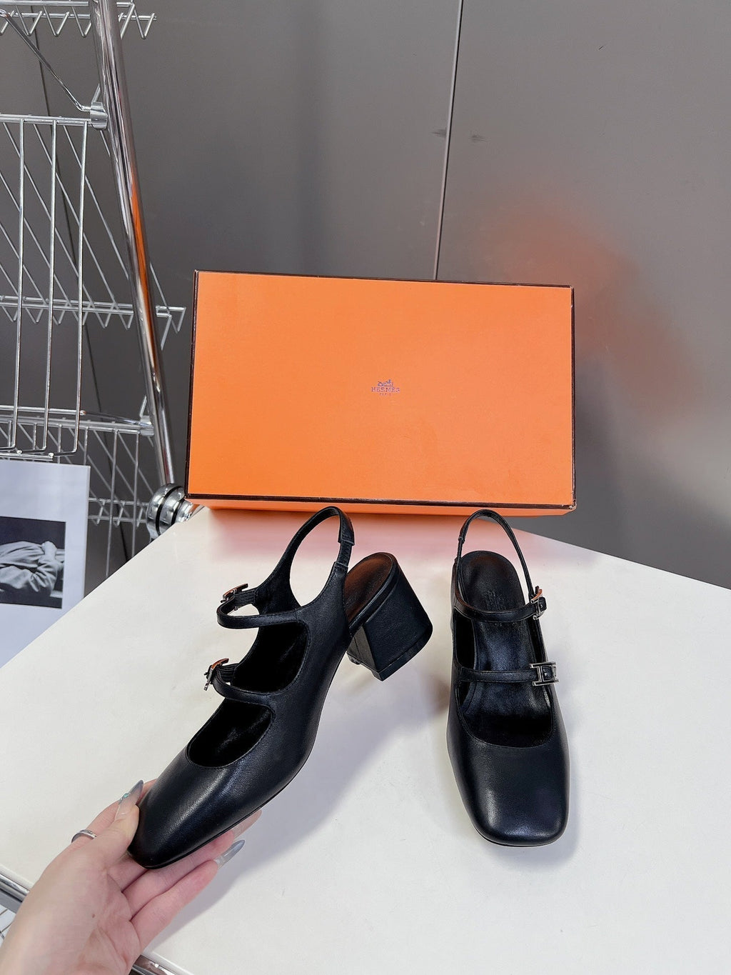 HERMES JACKIE 50 PUMP BLACK LAMBSKIN