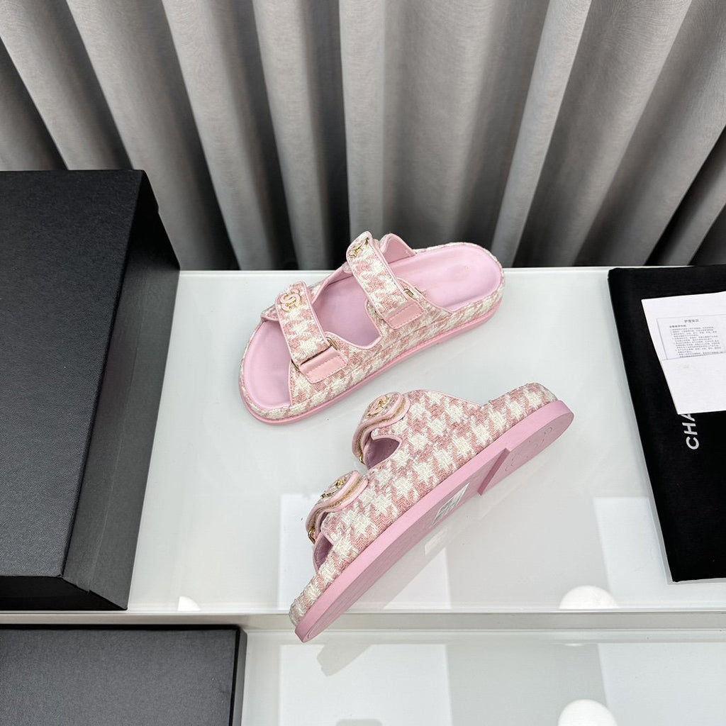 CHANEL dad sandals pink white mules
