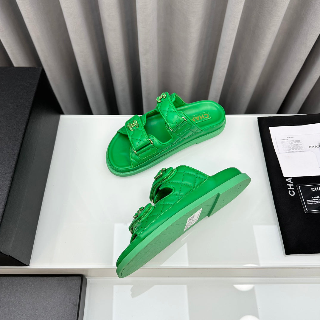 CHANEL dad sandals greean lambskin mules