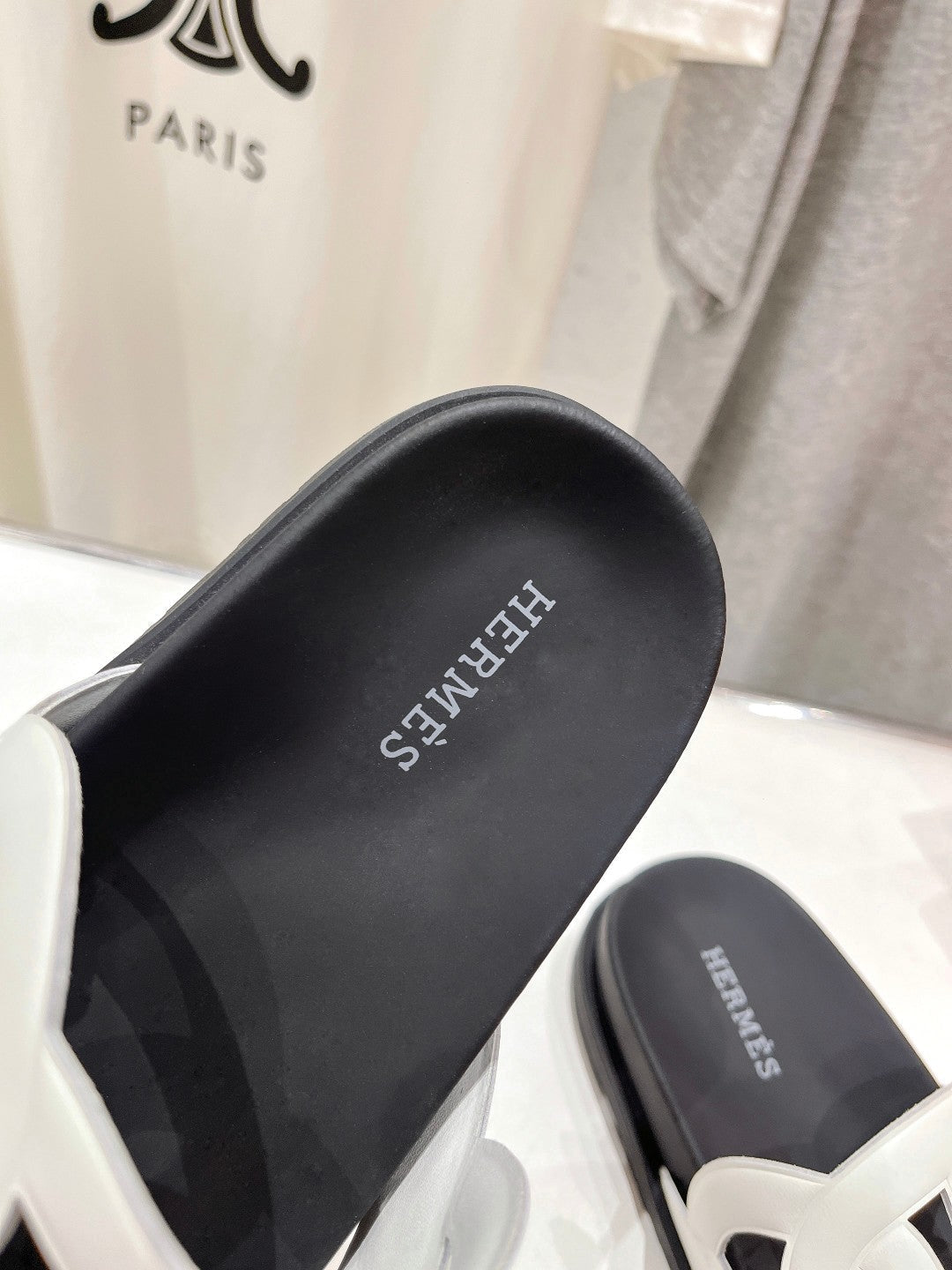 HERMES EXTRA SANDAL BLACK MIX WHITE CALFSKIN