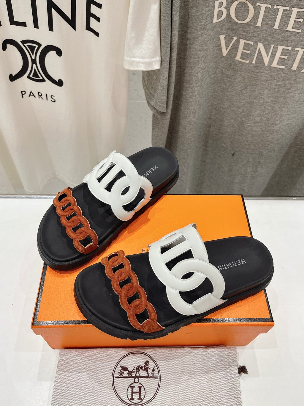 HERMES EXTRA SANDAL BLACK MIX WHITE MIX SYRUP CALFSKIN