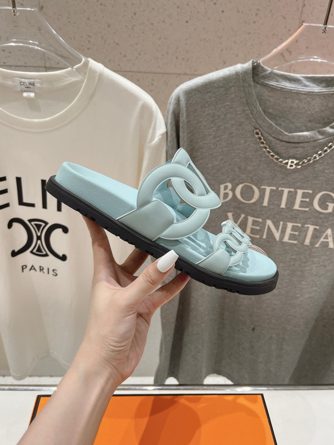 HERMES EXTRA SANDAL PASTEL PASTEL BLUE CALFSKIN