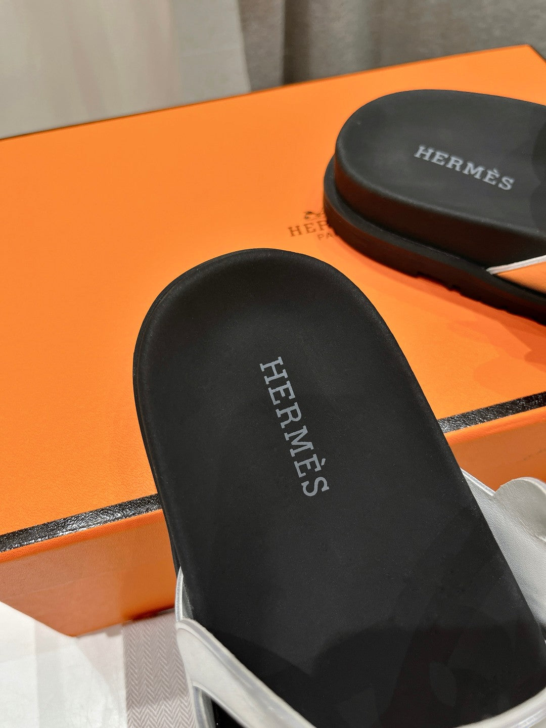 HERMES EXTRA SANDAL PASTEL BLACK MIX SILVER CALFSKIN