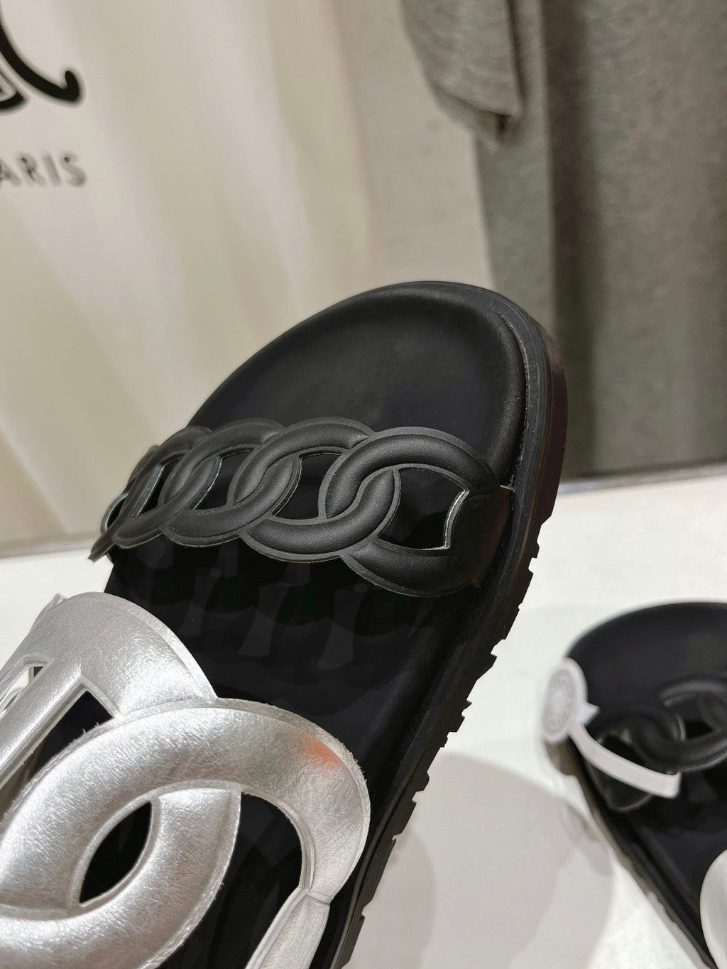 HERMES EXTRA SANDAL PASTEL BLACK MIX SILVER CALFSKIN
