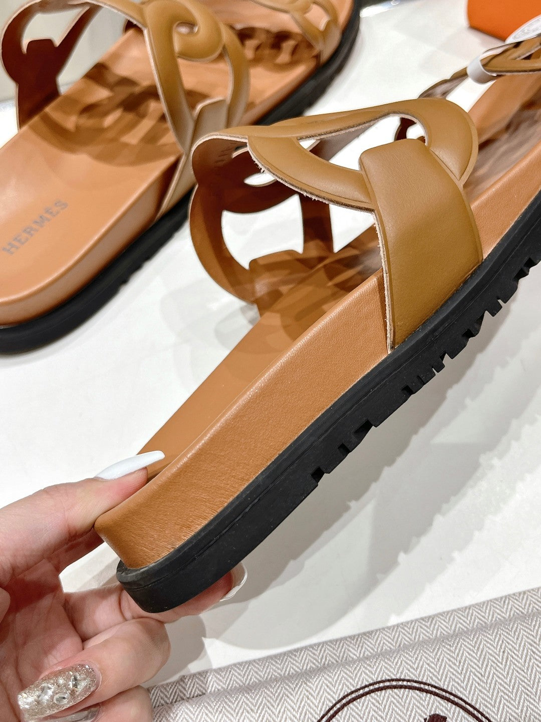 HERMES EXTRA SANDAL CARAMEL CALFSKIN