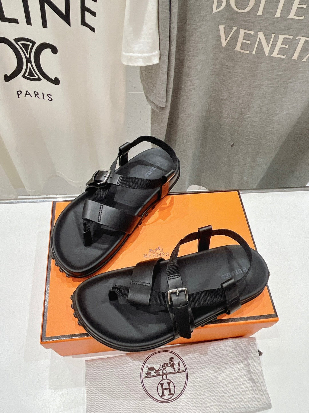 HERMES SANDAL BRAIDED 30 BLACK CALFSKIN
