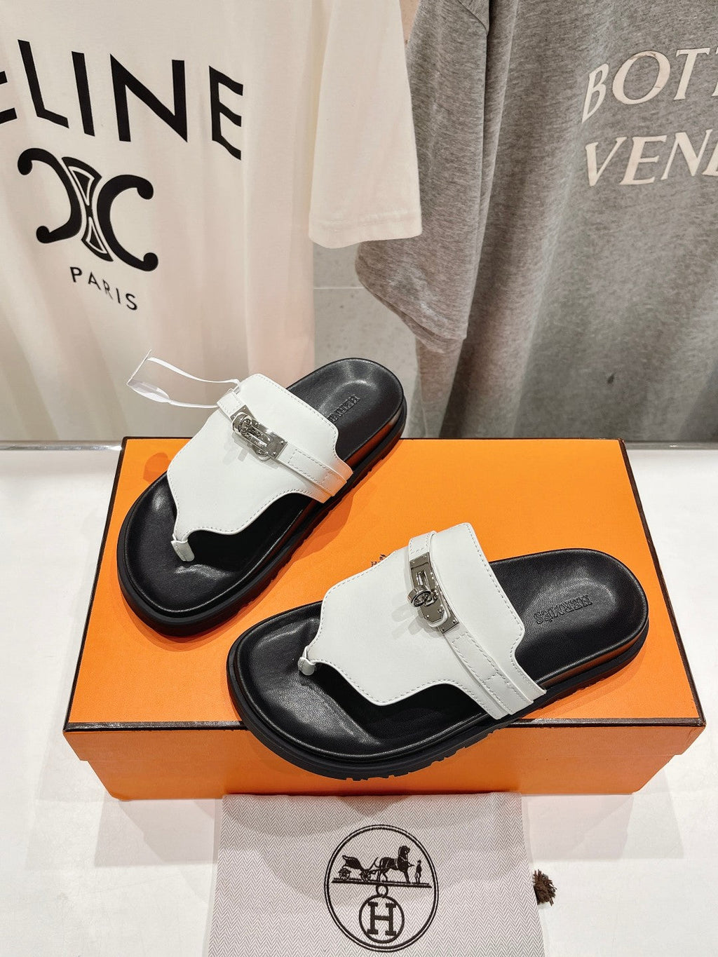 HERMES EMPIRE SANDAL BLACK MIX WHITE CALFSKIN
