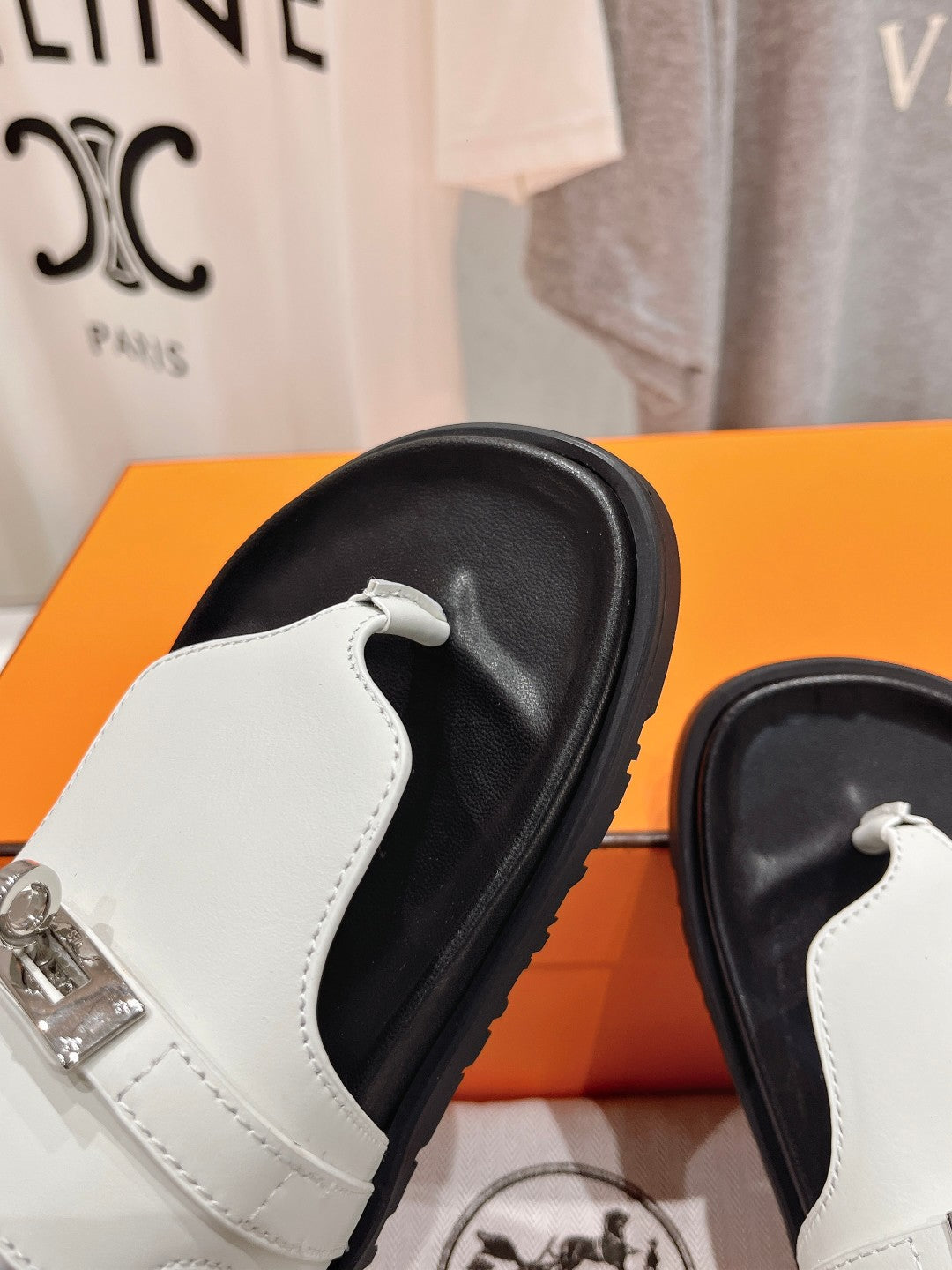 HERMES EMPIRE SANDAL BLACK MIX WHITE CALFSKIN