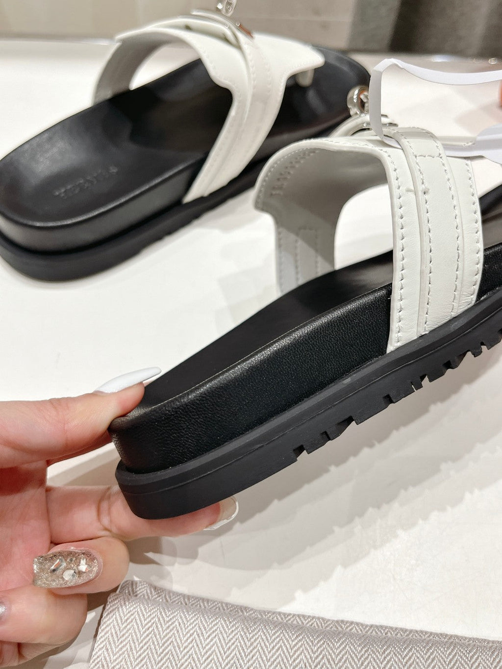 HERMES EMPIRE SANDAL BLACK MIX WHITE CALFSKIN