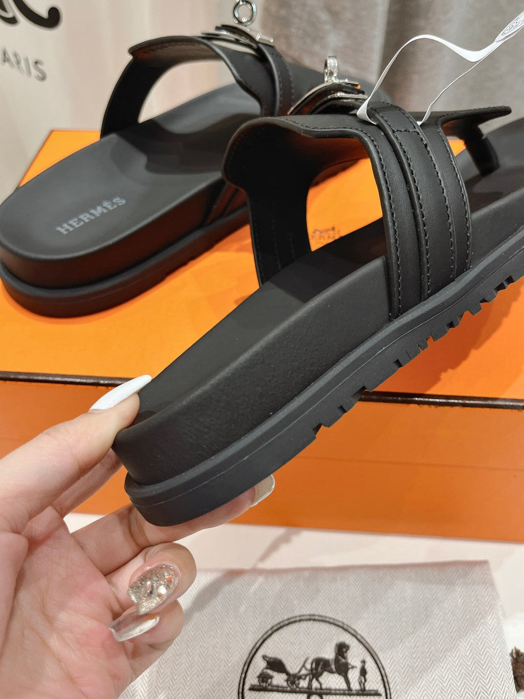 HERMES EMPIRE SANDAL BLACK CALFSKIN