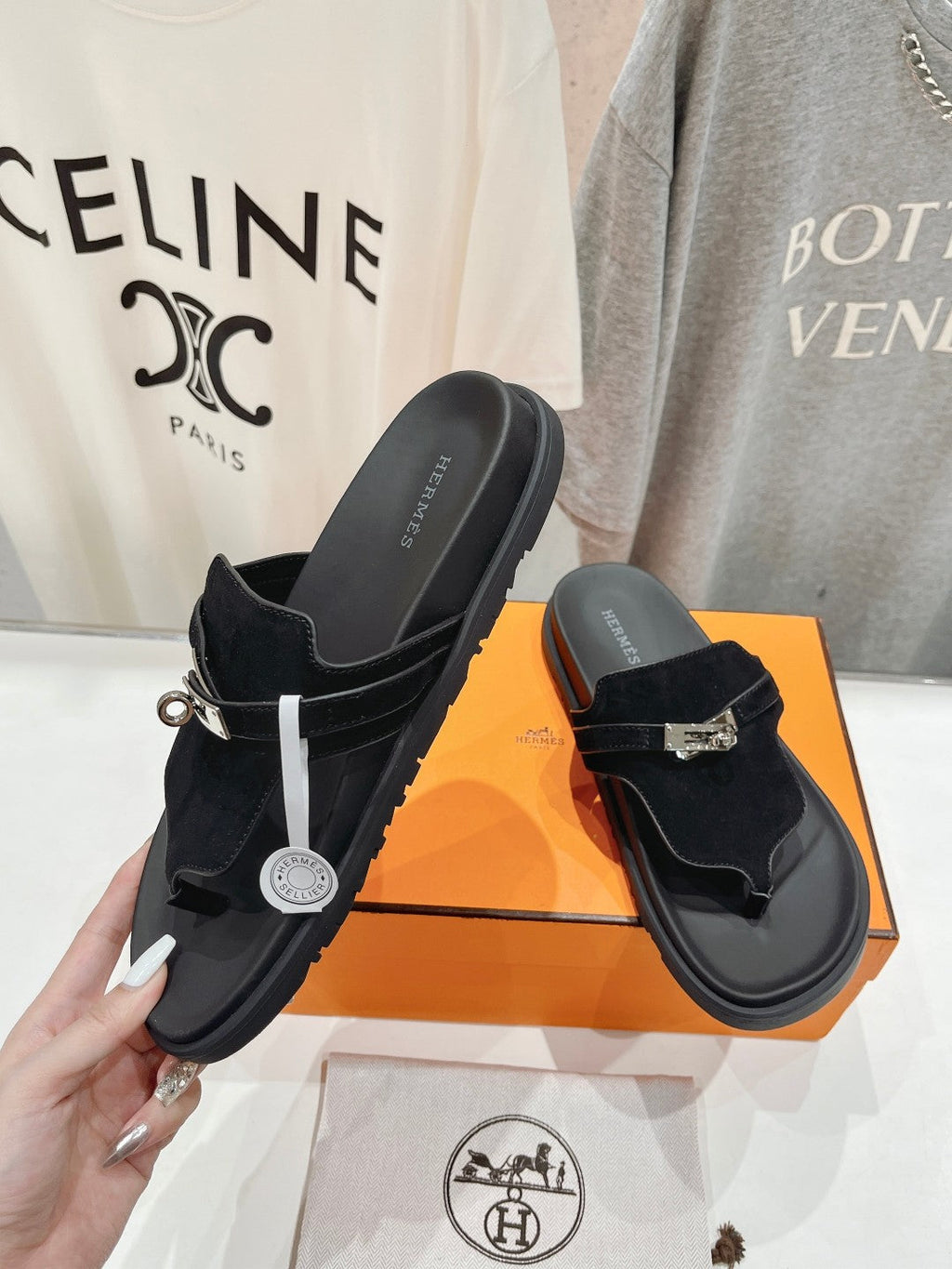 HERMES EMPIRE SANDAL BLACK SUEDE
