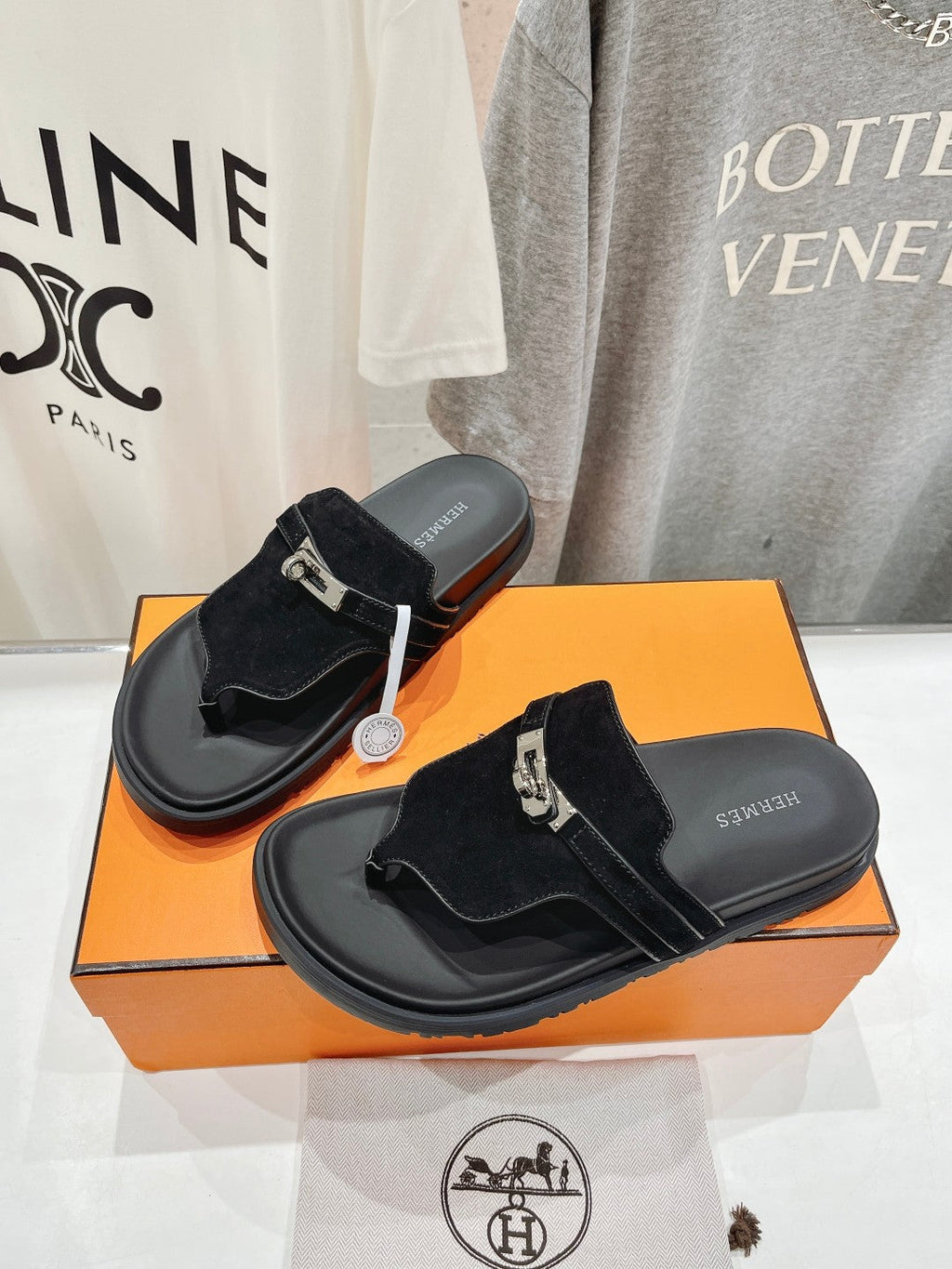 HERMES EMPIRE SANDAL BLACK SUEDE