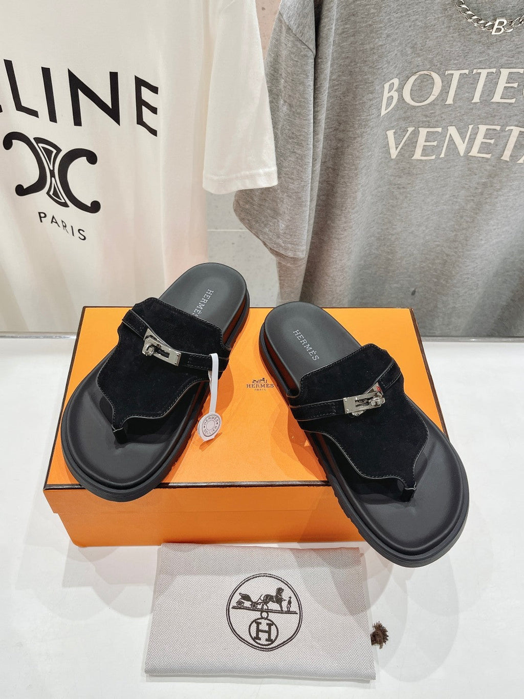 HERMES EMPIRE SANDAL BLACK SUEDE