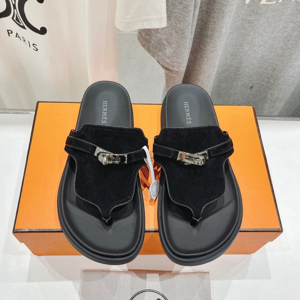 HERMES EMPIRE SANDAL BLACK SUEDE