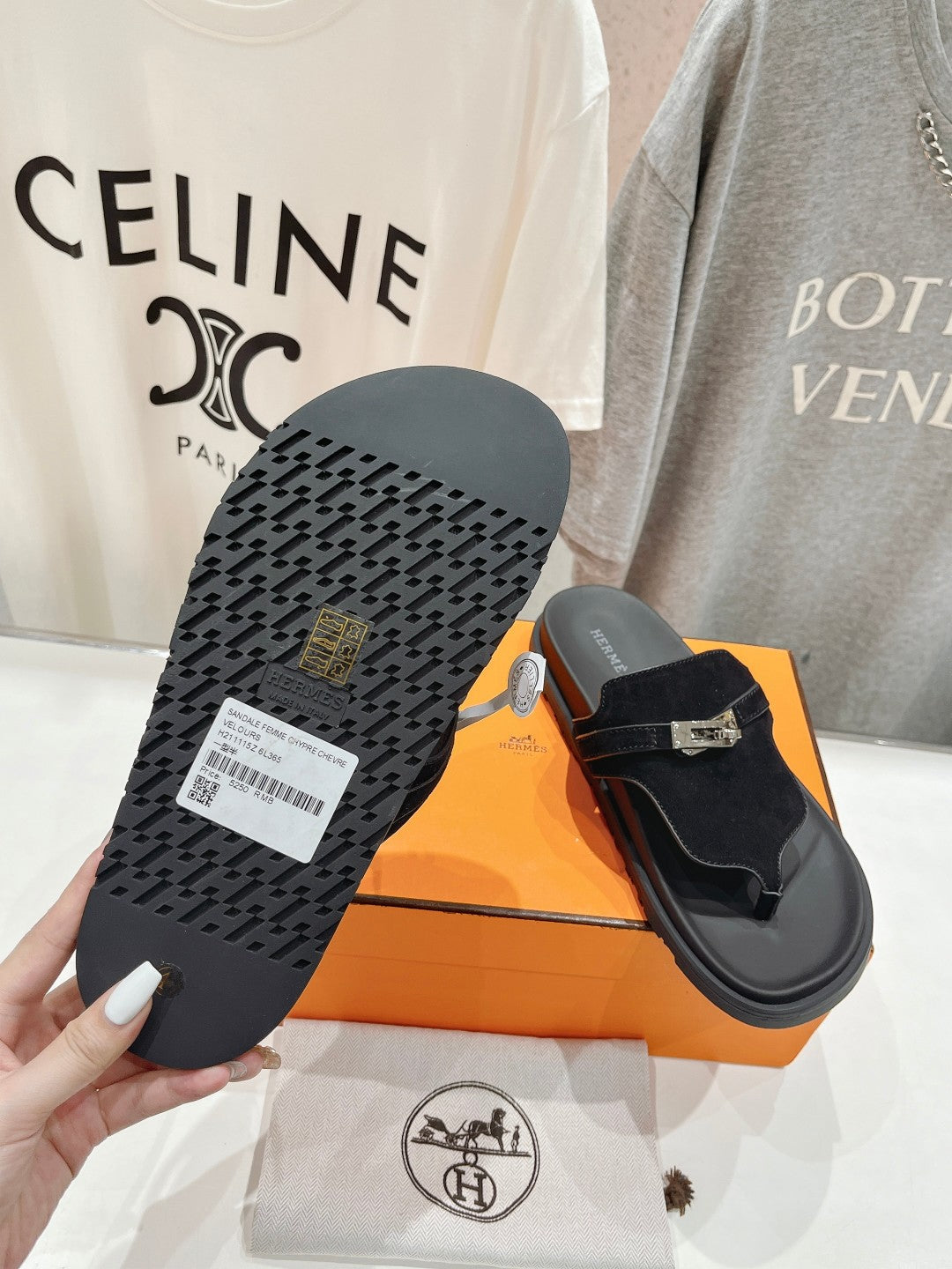 HERMES EMPIRE SANDAL BLACK SUEDE