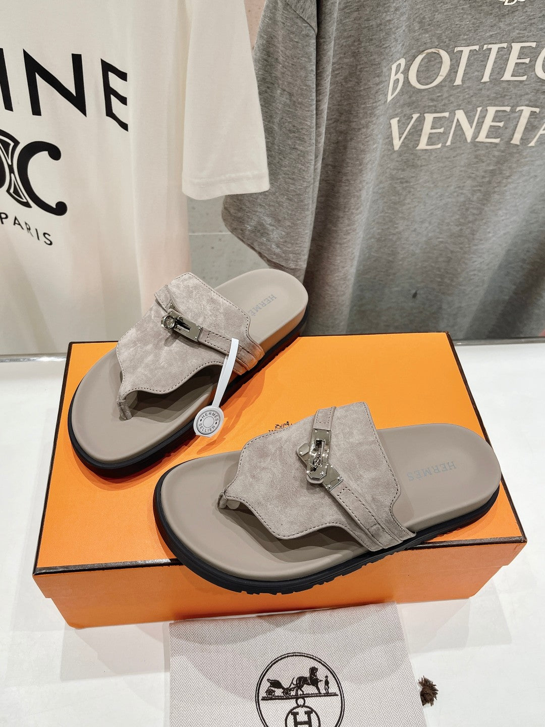 HERMES EMPIRE SANDAL LIGHT GRAY SUEDE