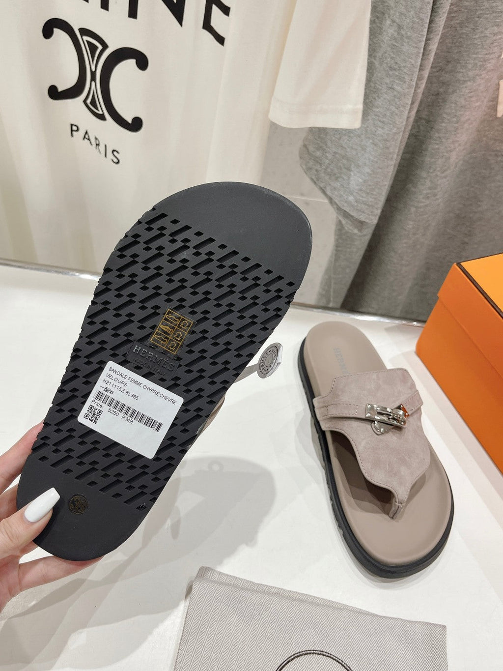 HERMES EMPIRE SANDAL LIGHT GRAY SUEDE