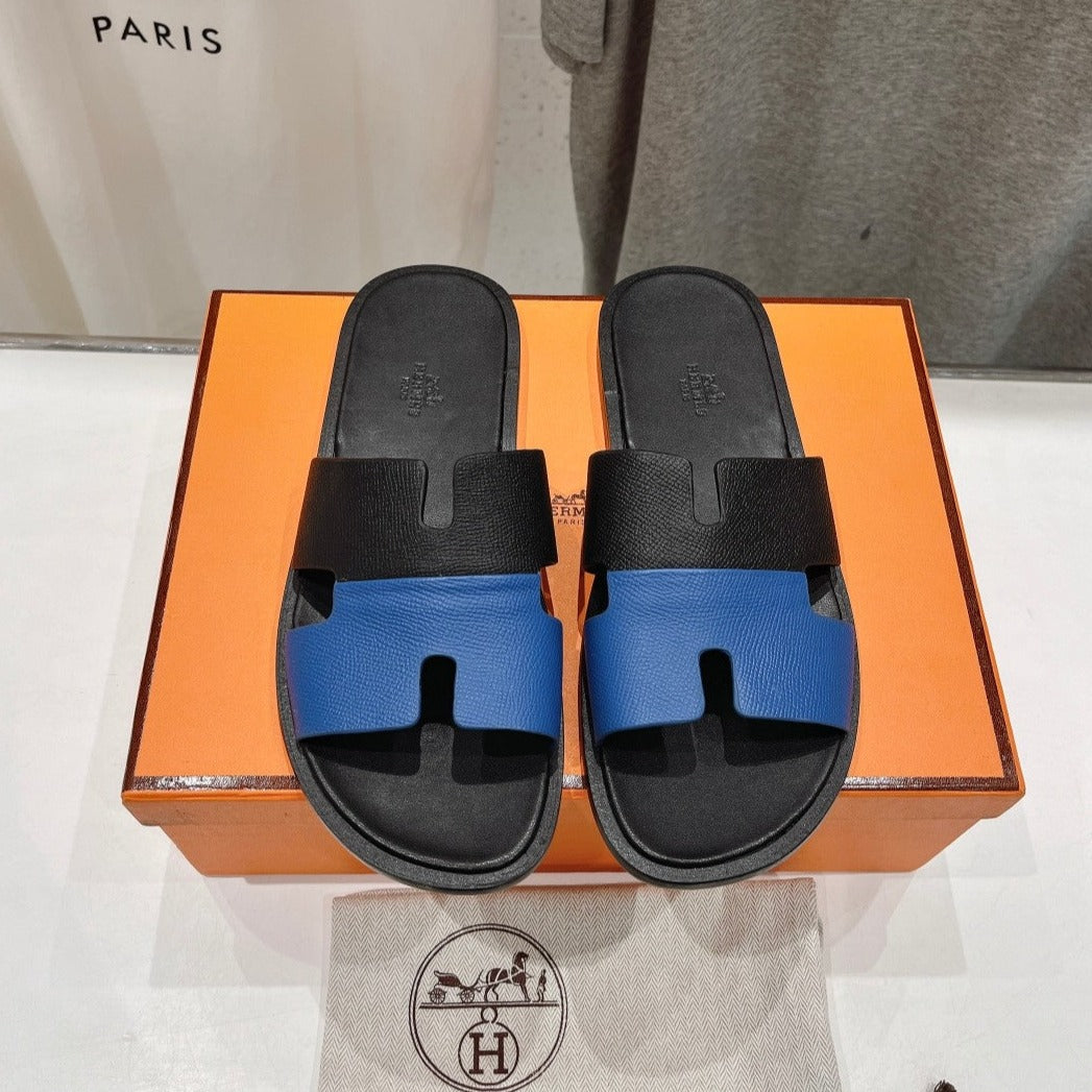 HERMES IZMIR SANDAL BLACK MIX COBALT LAMBSKIN