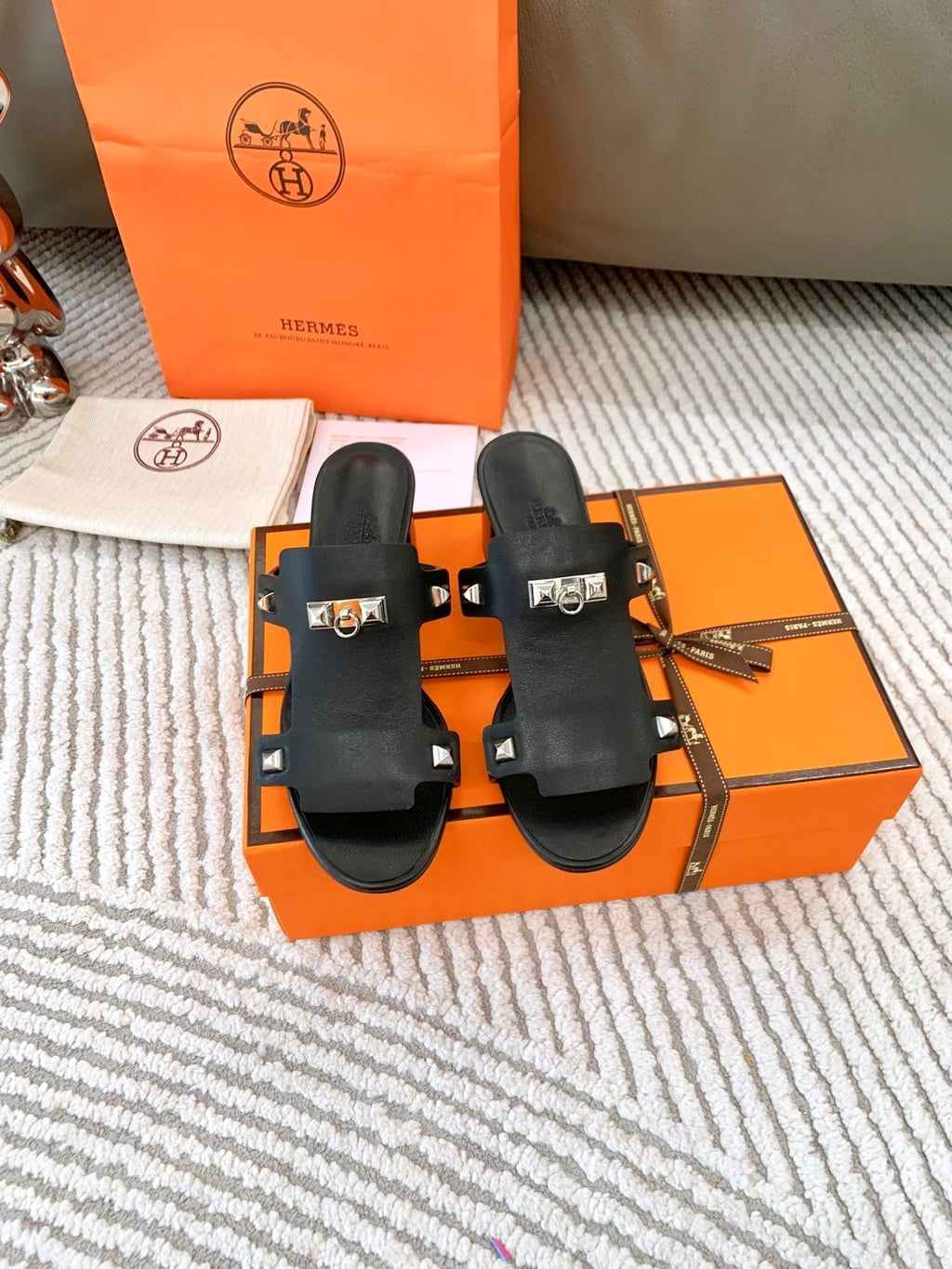 HERMES INVINCIBLE 50 SANDAL IN BLACK CALFSKIN