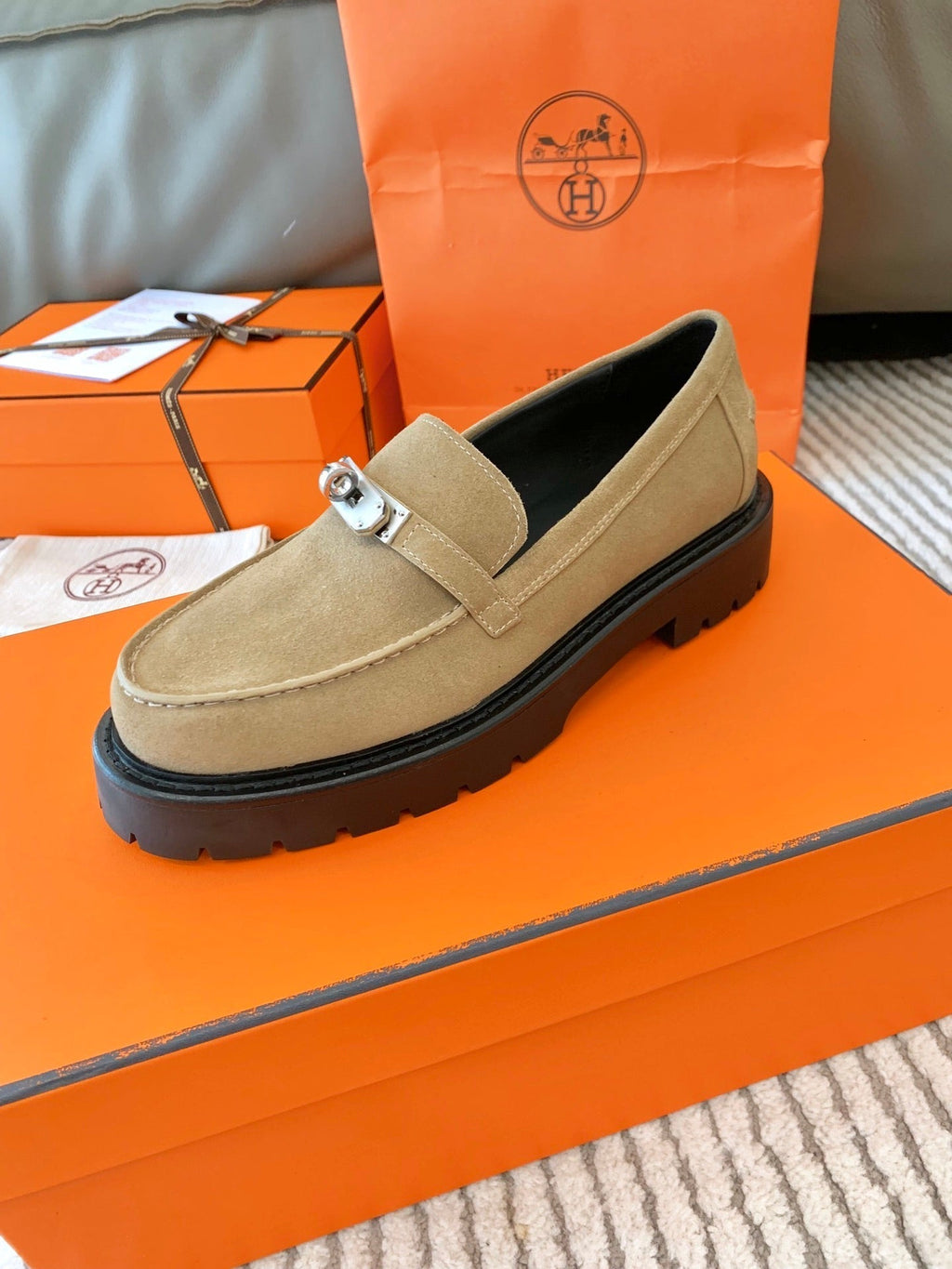 HERMES ICONE LOAFER IN TORTILLA BROWN SUEDE