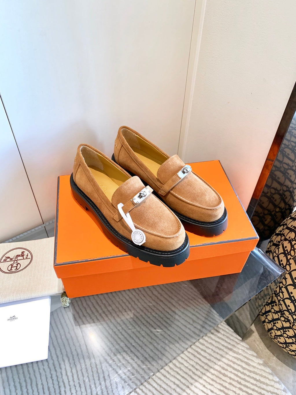 HERMES ICONE LOAFER IN BRONZE BROWN SUEDE