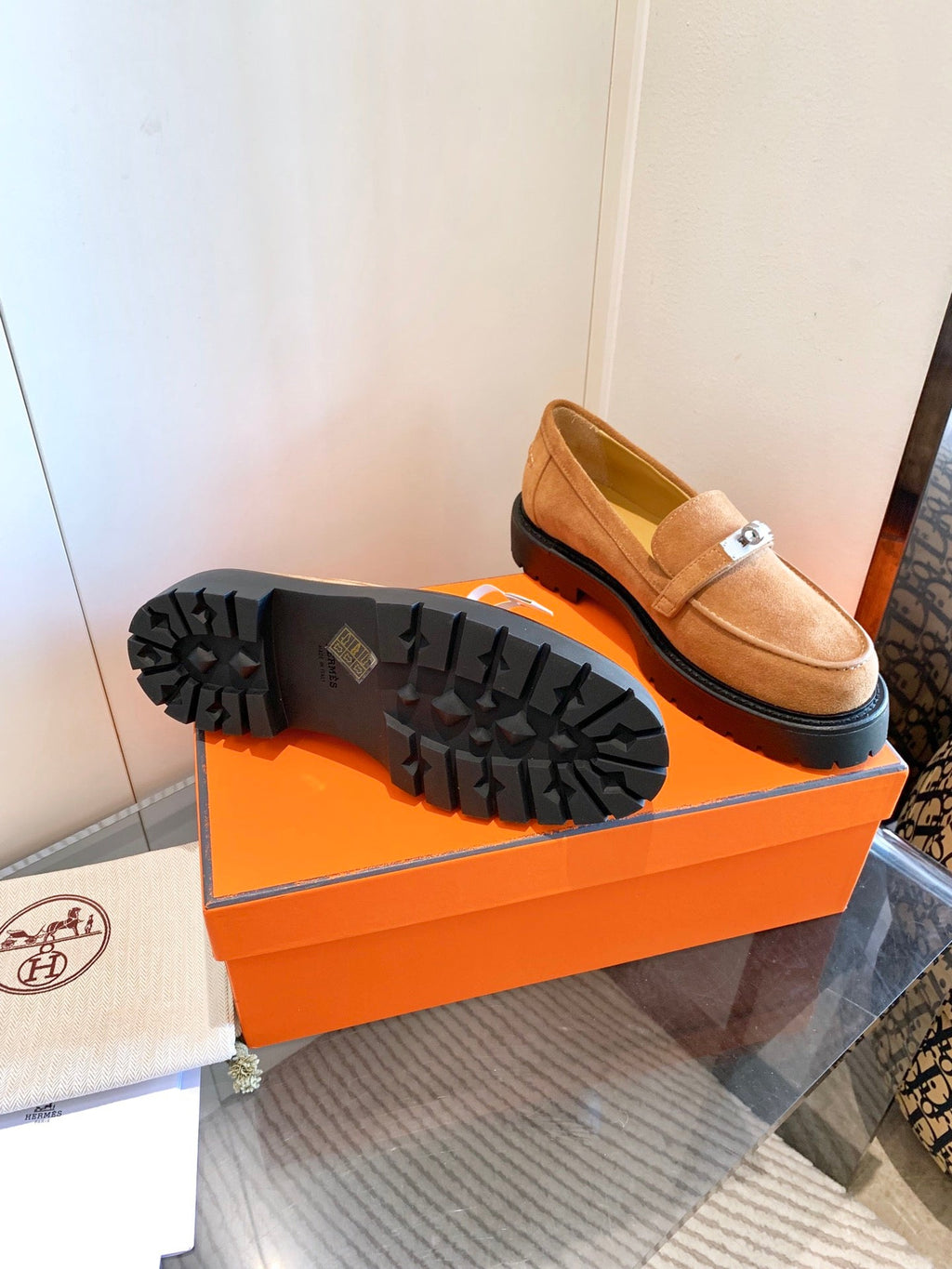 HERMES ICONE LOAFER IN BRONZE BROWN SUEDE