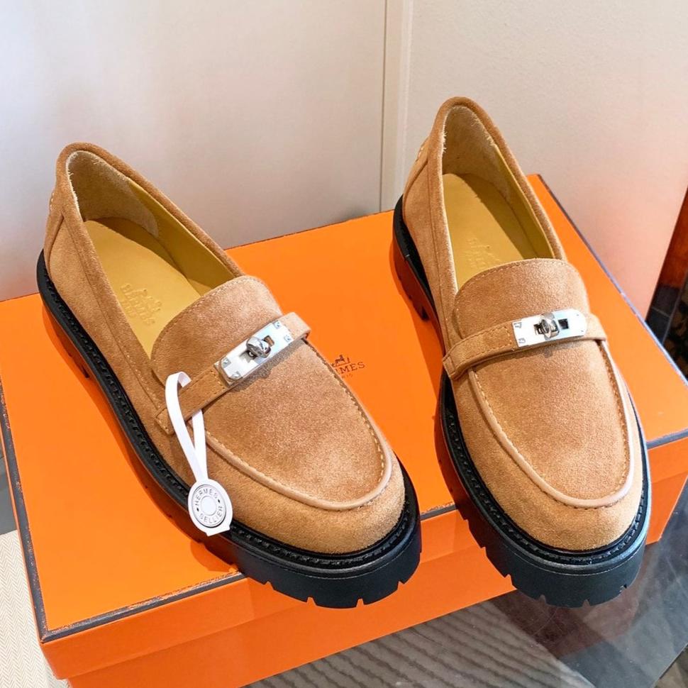 HERMES ICONE LOAFER IN BRONZE BROWN SUEDE