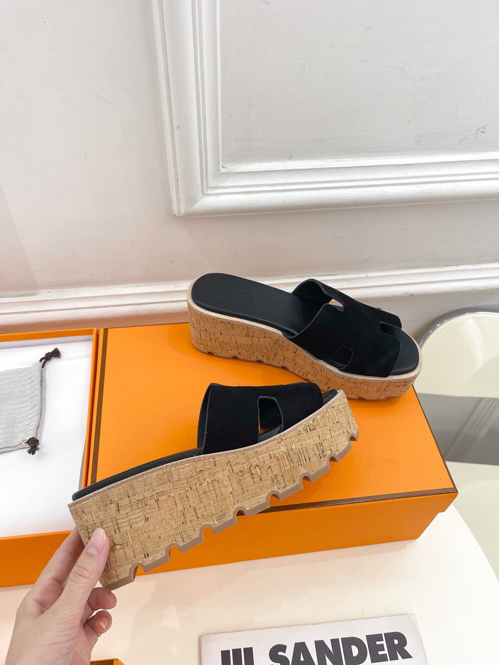HERMES Eze 30 Sandal Black Suede