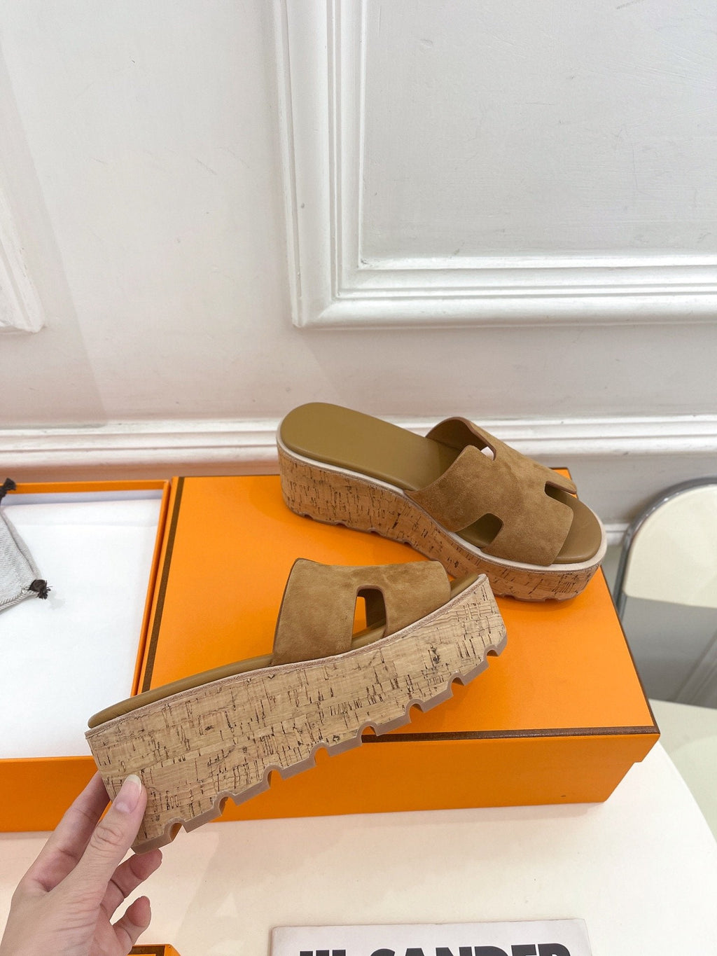 HERMES Eze 30 Sandal Brown Suede