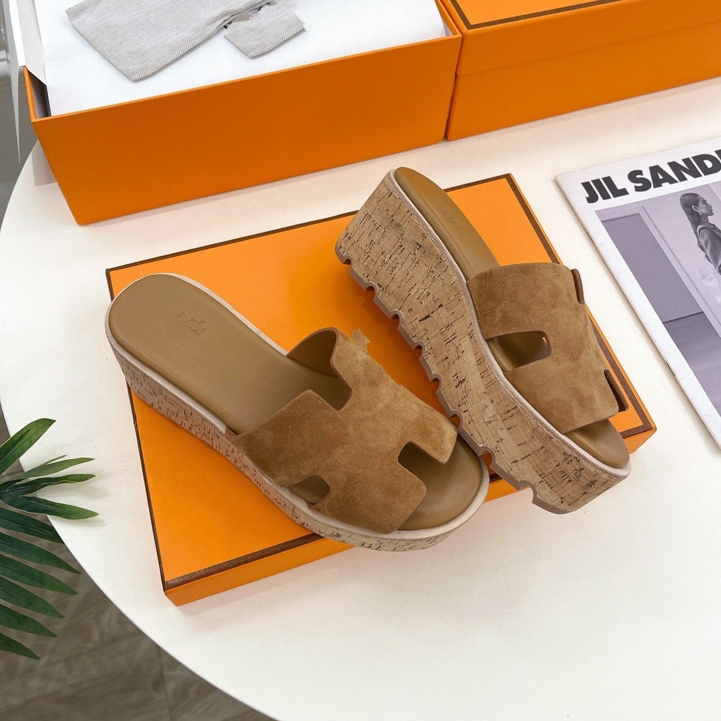 HERMES Eze 30 Sandal Brown Suede