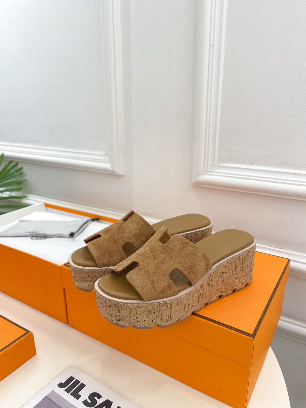 HERMES Eze 30 Sandal Brown Suede