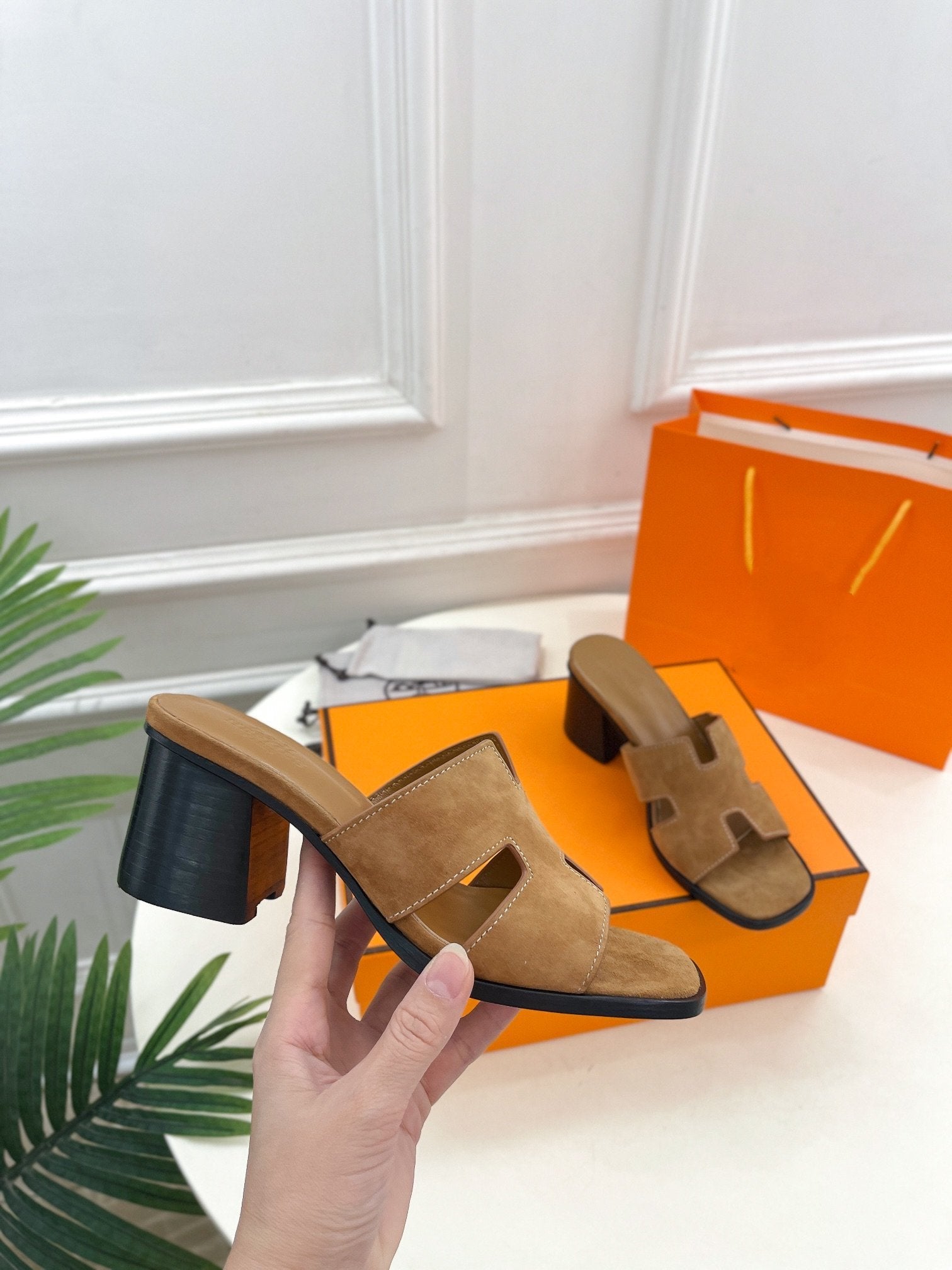 HERMES HELIA 60 SANDAL BROWN SUEDE