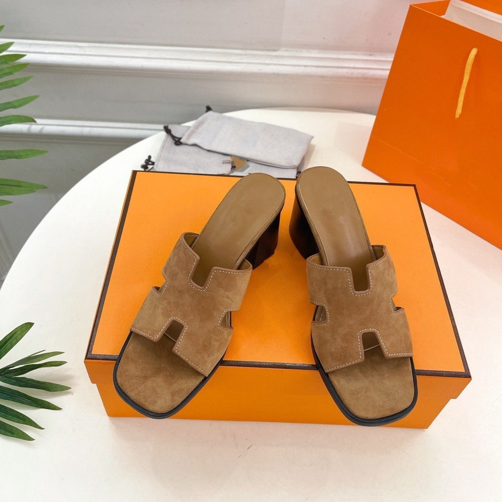 HERMES HELIA 60 SANDAL BROWN SUEDE