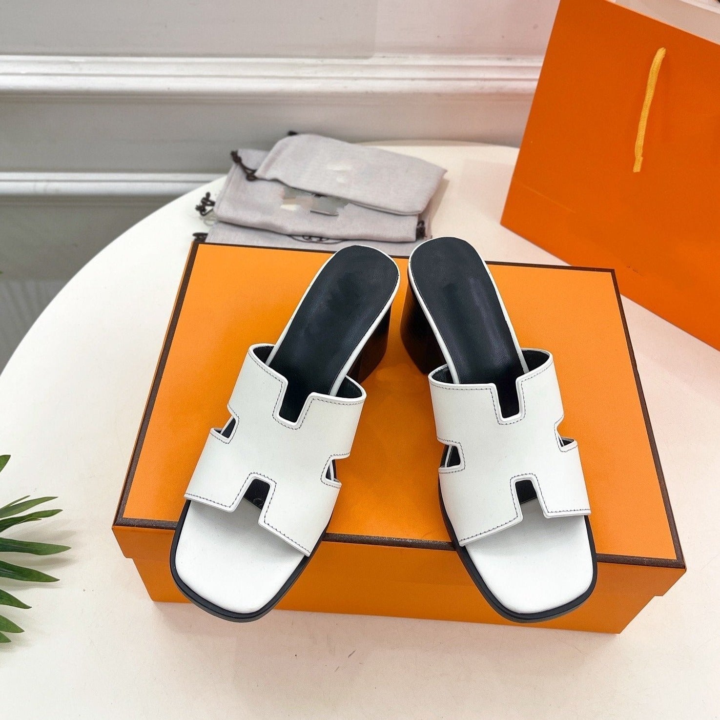 HERMES HELIA 60 SANDAL WHITE