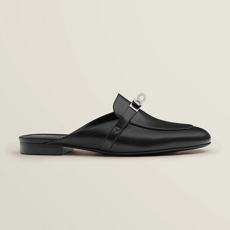 HERMES 0z Mule Noir Silver