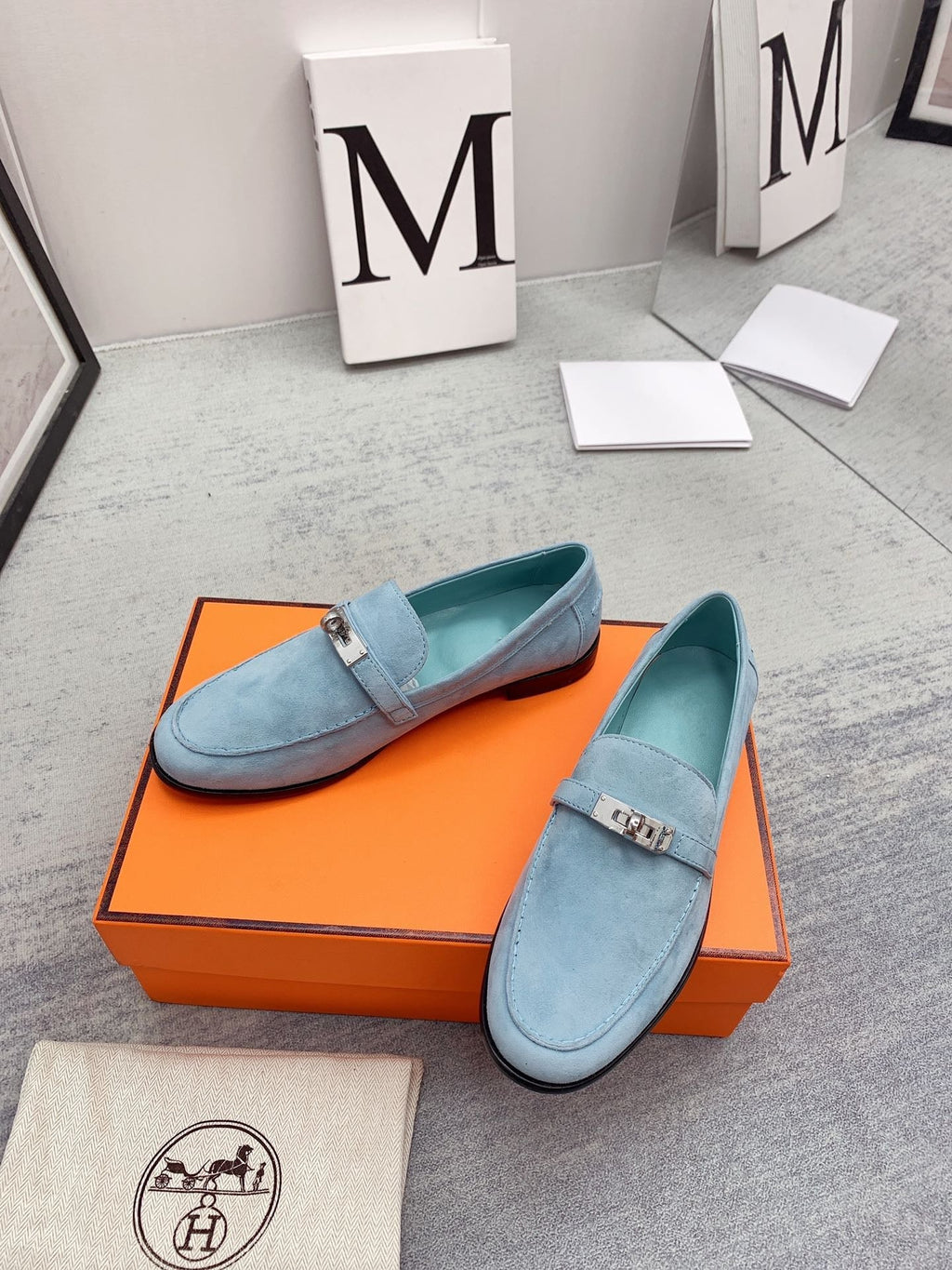HERMES Destin Loafer Suede Light Blue