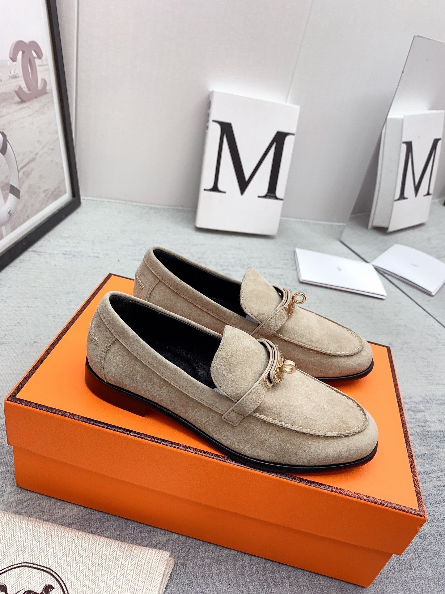 HERMES Destin Loafer Suede Beige